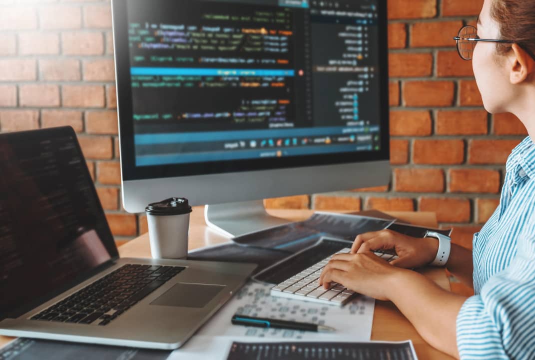 employee coding a site